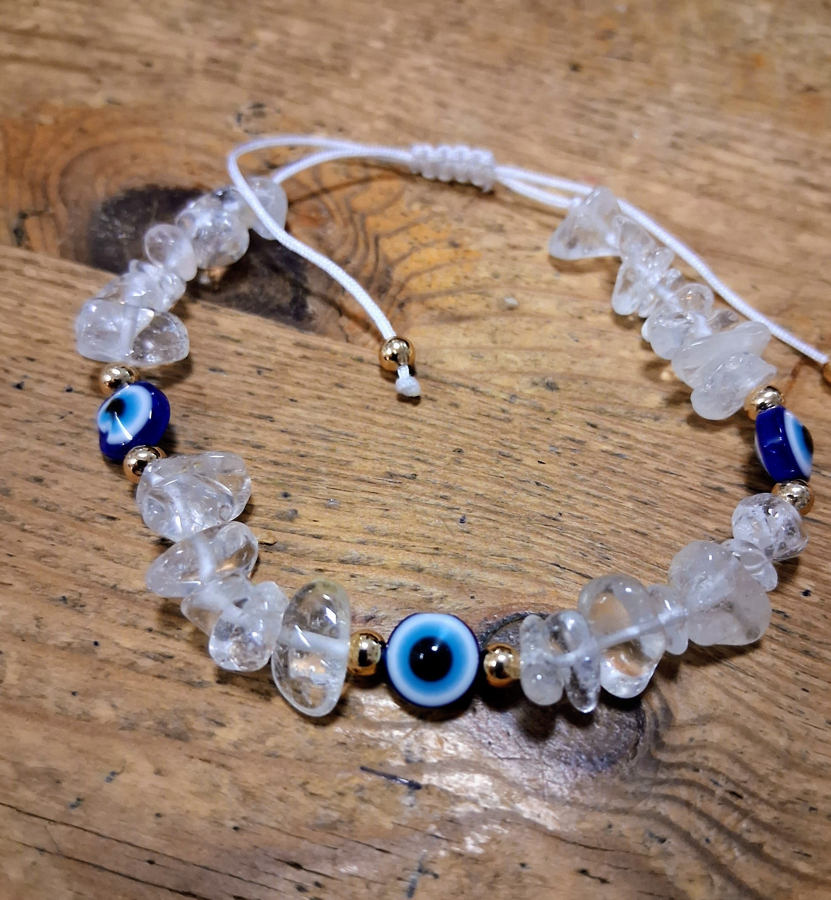 Clear Quartz Evil Eye Protection Bracelet – Adjustable