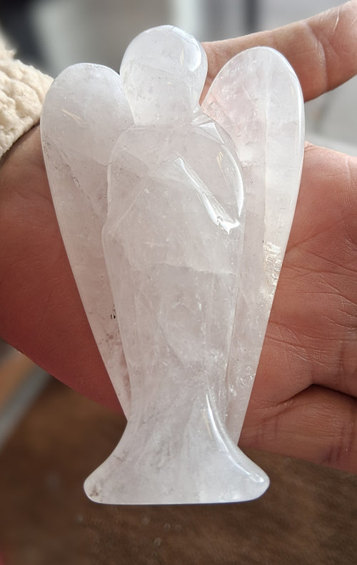 Clear Quartz Angel – 10cm Carved Crystal Figurine, Healing Energy & Protection