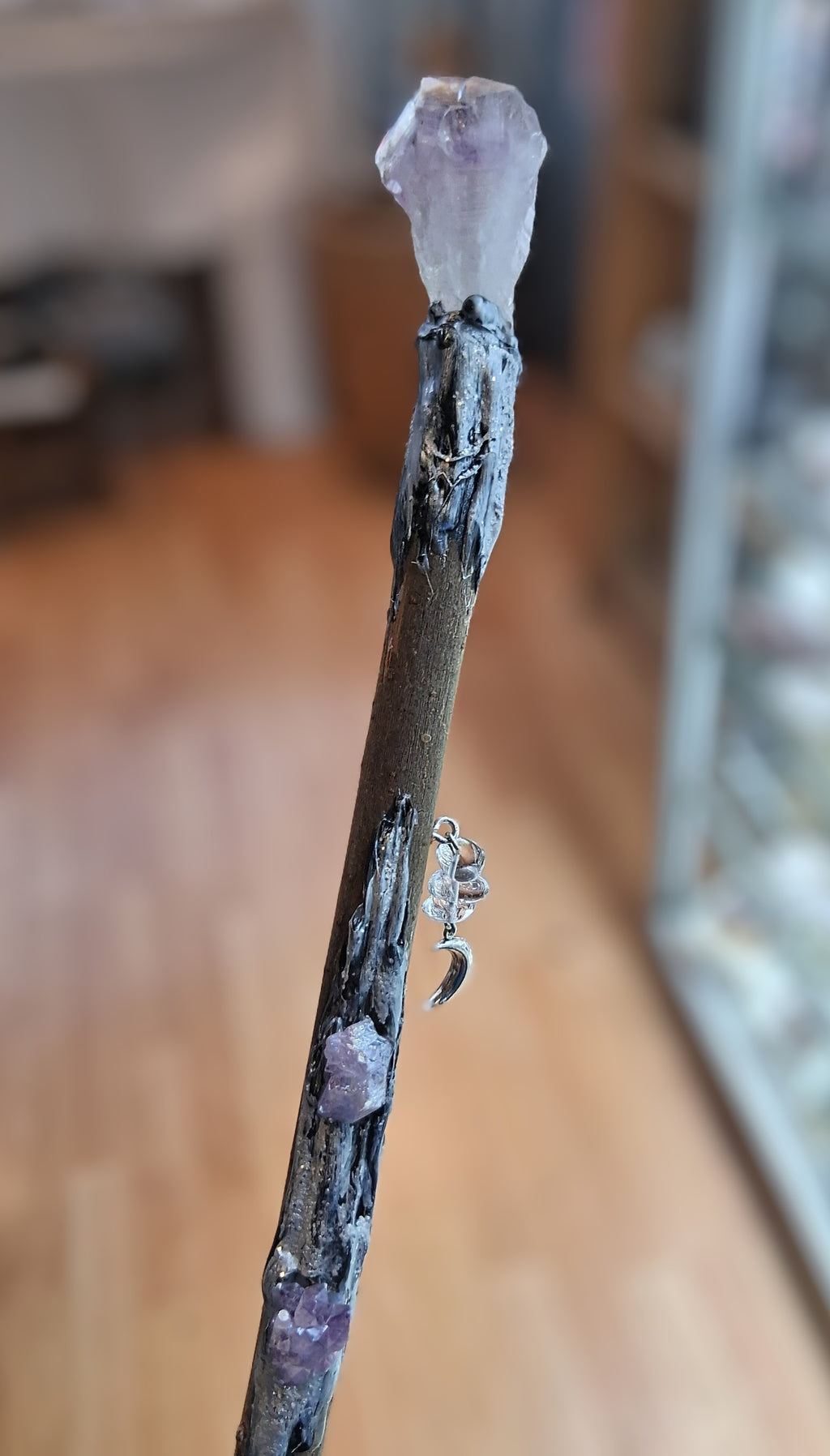 Handmade Crystal Wand with Amethyst Tip – Spiritual Energy & Protection
