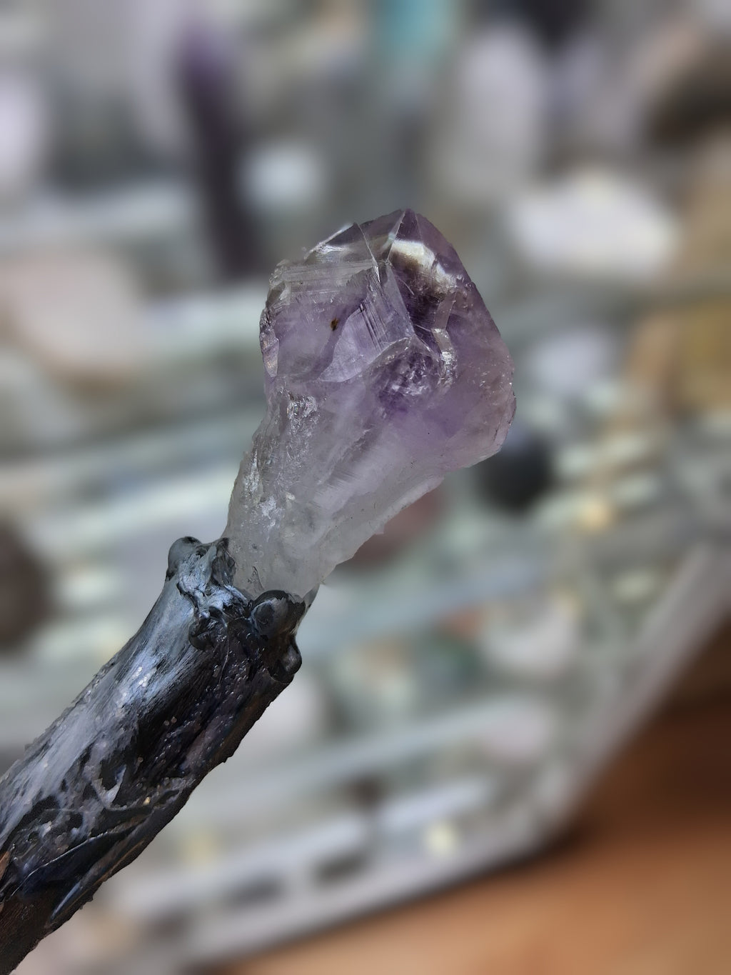 Handmade Crystal Wand with Amethyst Tip – Spiritual Energy & Protection