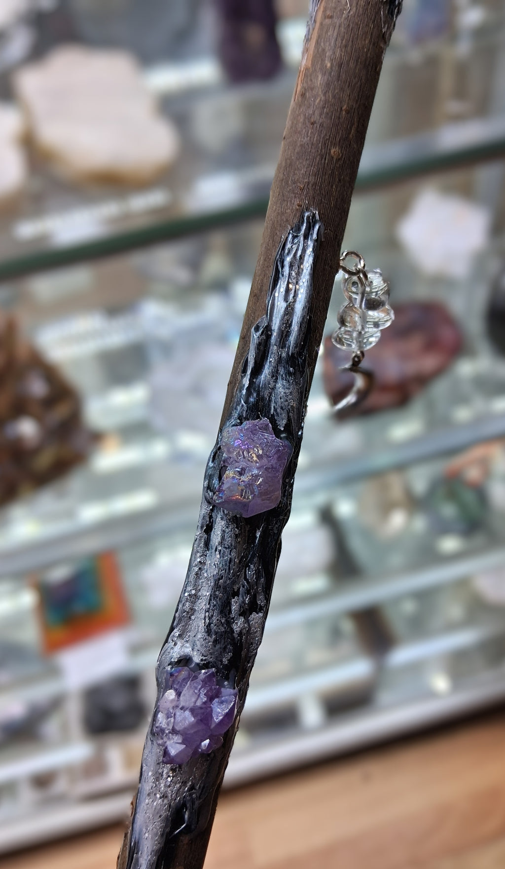 Handmade Crystal Wand with Amethyst Tip – Spiritual Energy & Protection