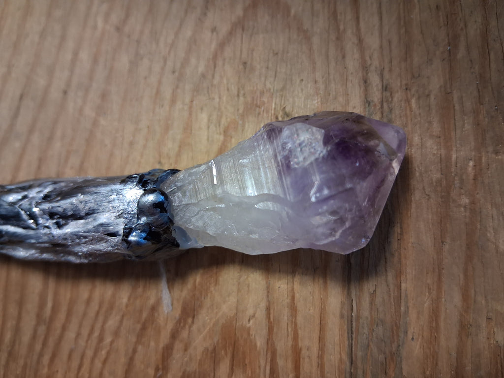 Handmade Crystal Wand with Amethyst Tip – Spiritual Energy & Protection