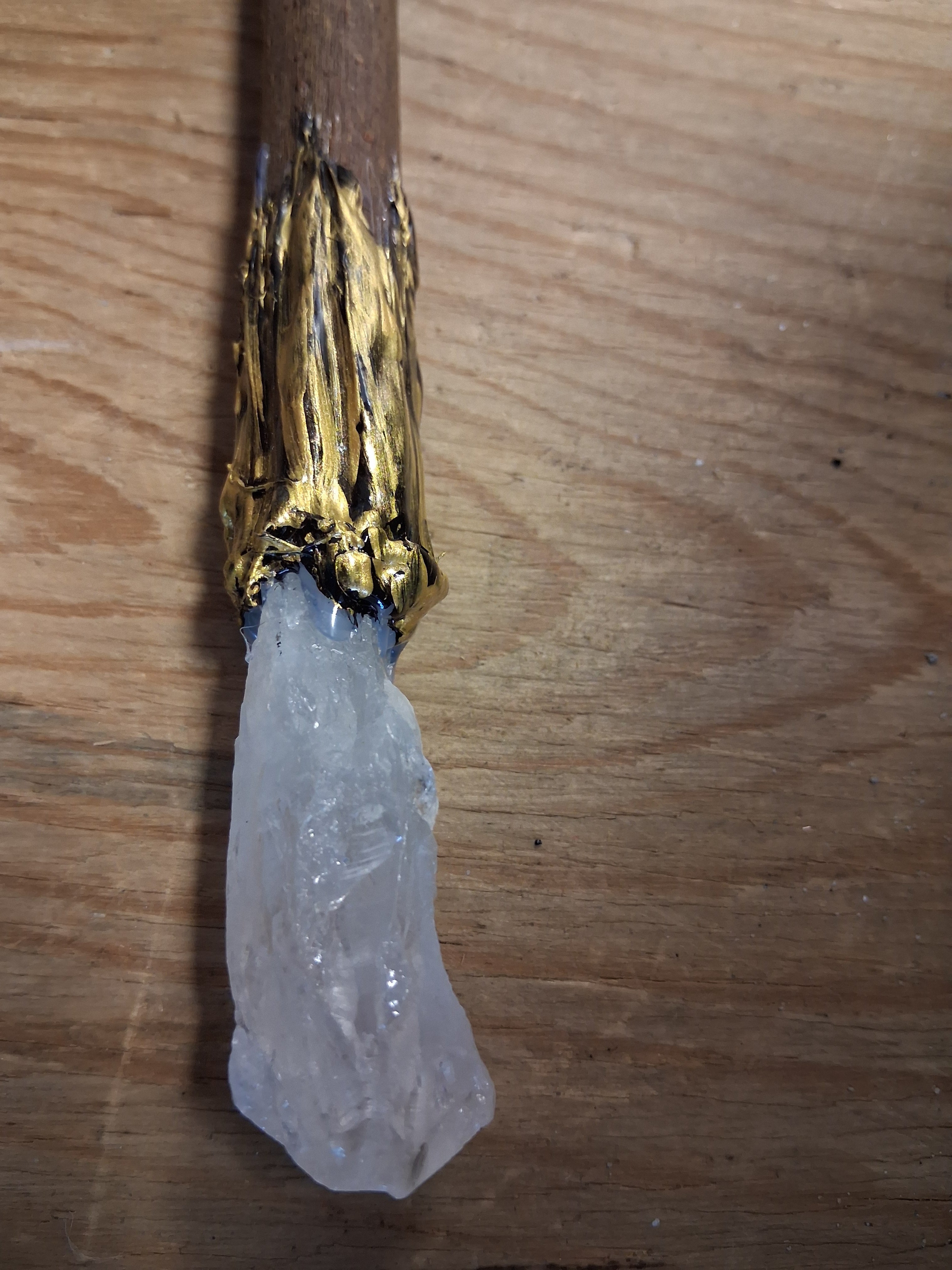 Clear Quartz Tip Energy Wand – Handmade with Amethyst & Hanging Quartz Chips and Crescent Moon Charm