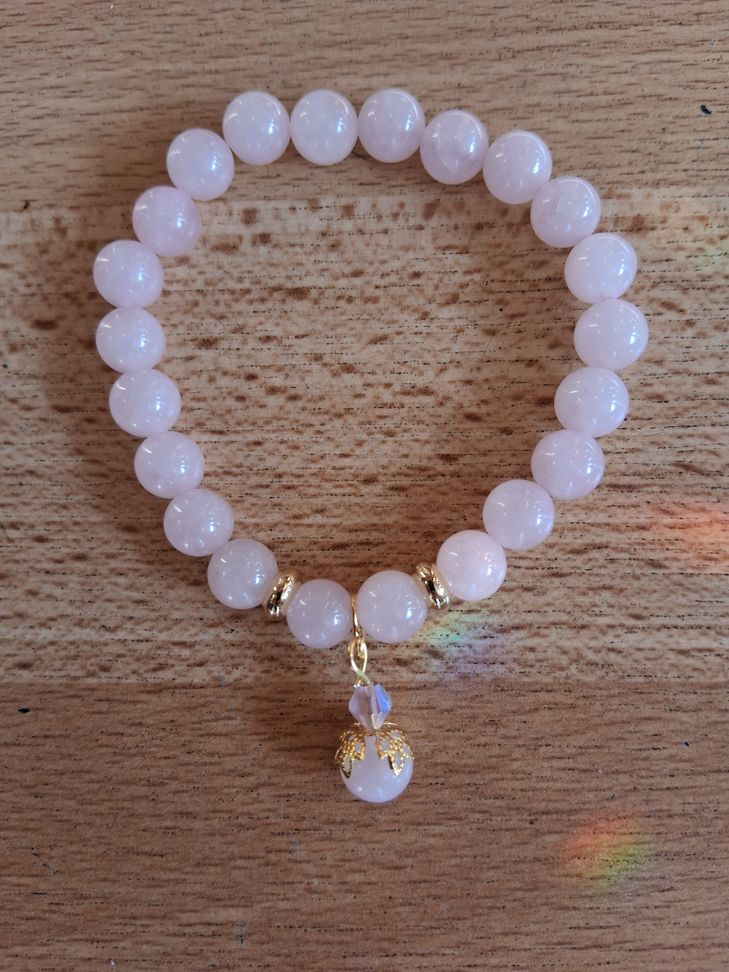 Rose Quartz Bracelet – Handmade with Gold Charm | Love, Calm & Emotional Healing