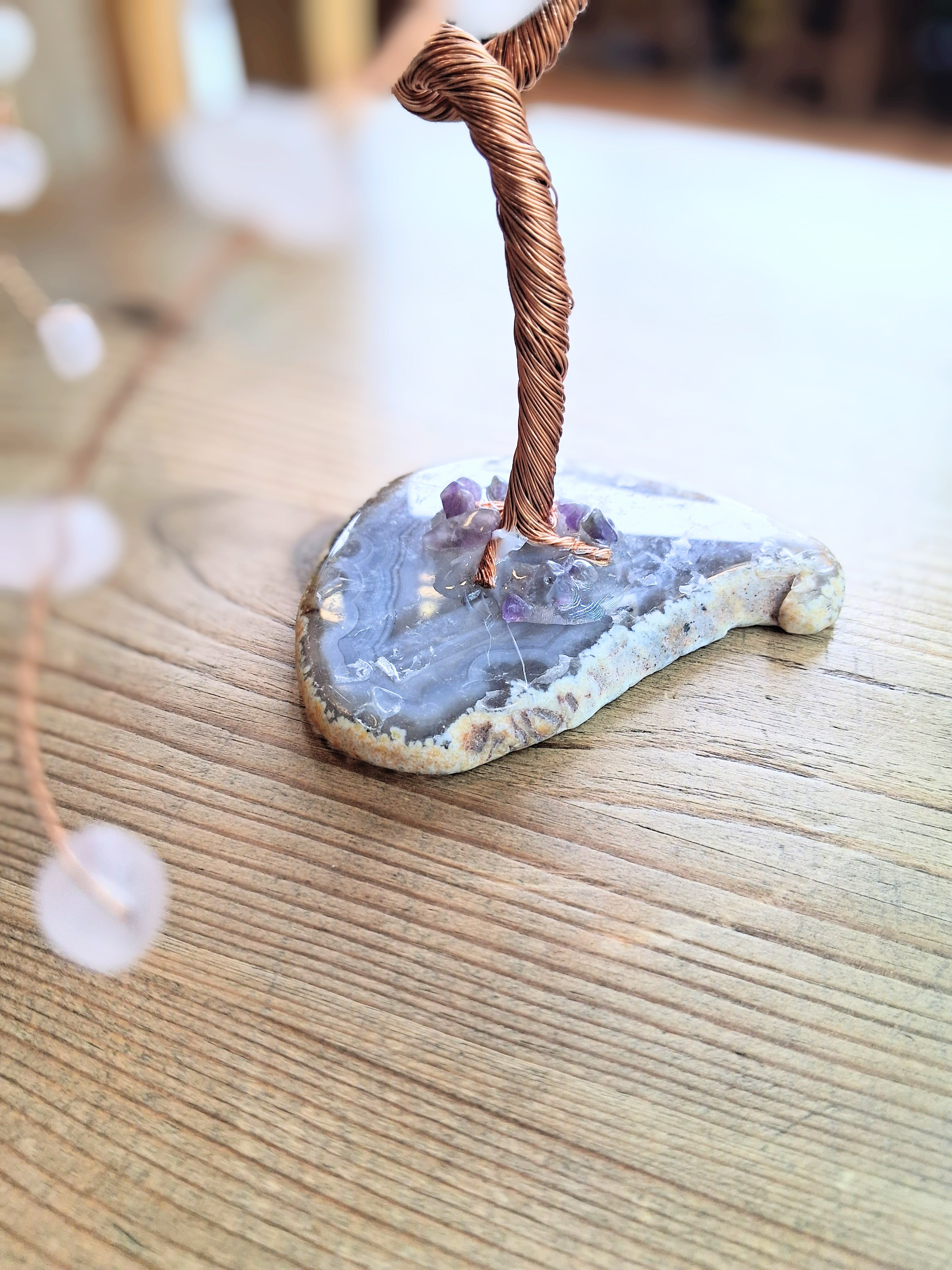 Rose Quartz Crystal Tree on Agate Base – Copper Wire | Loving Energy ✨