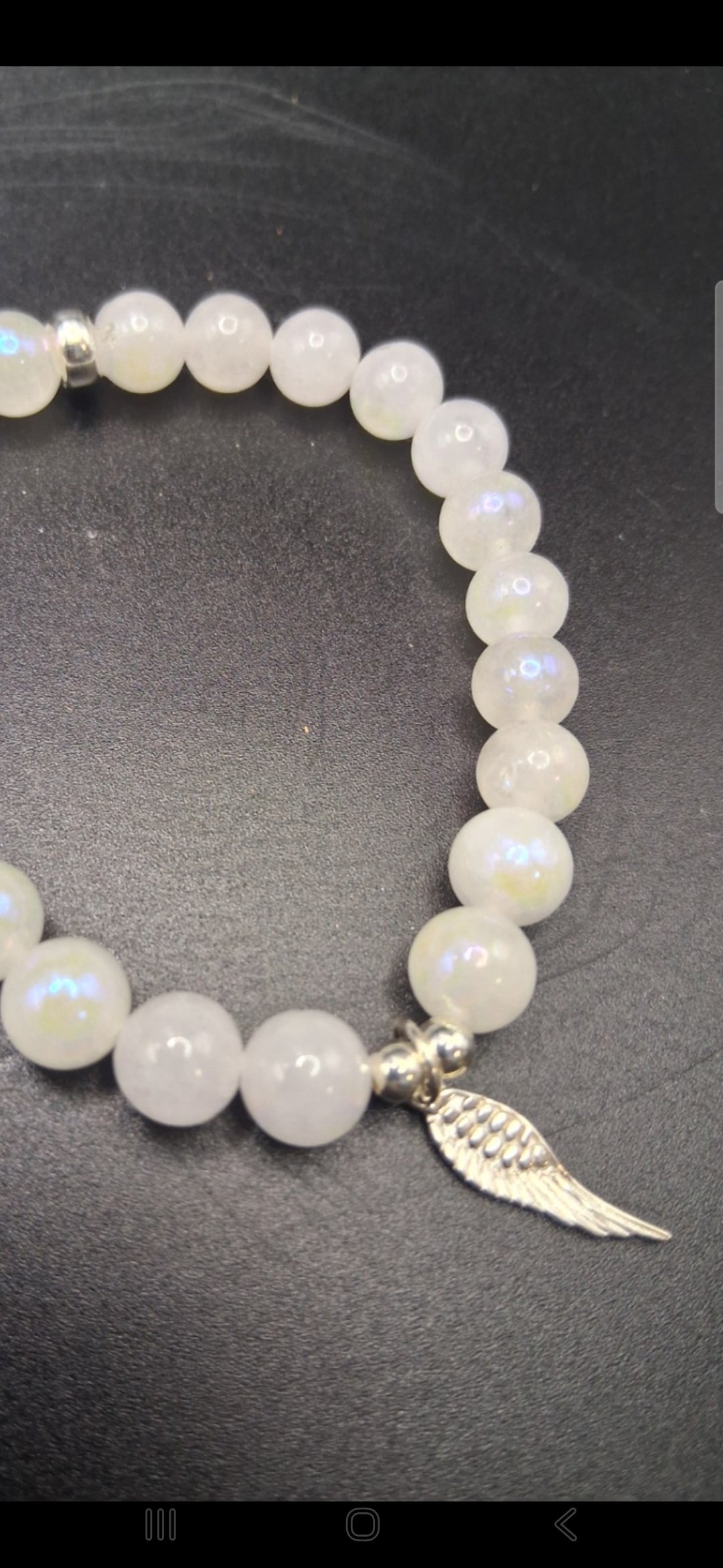 Handmade Moonstone Bracelet with Sterling Silver Angel Wing – Electroplated Crystal Bracelet Gift