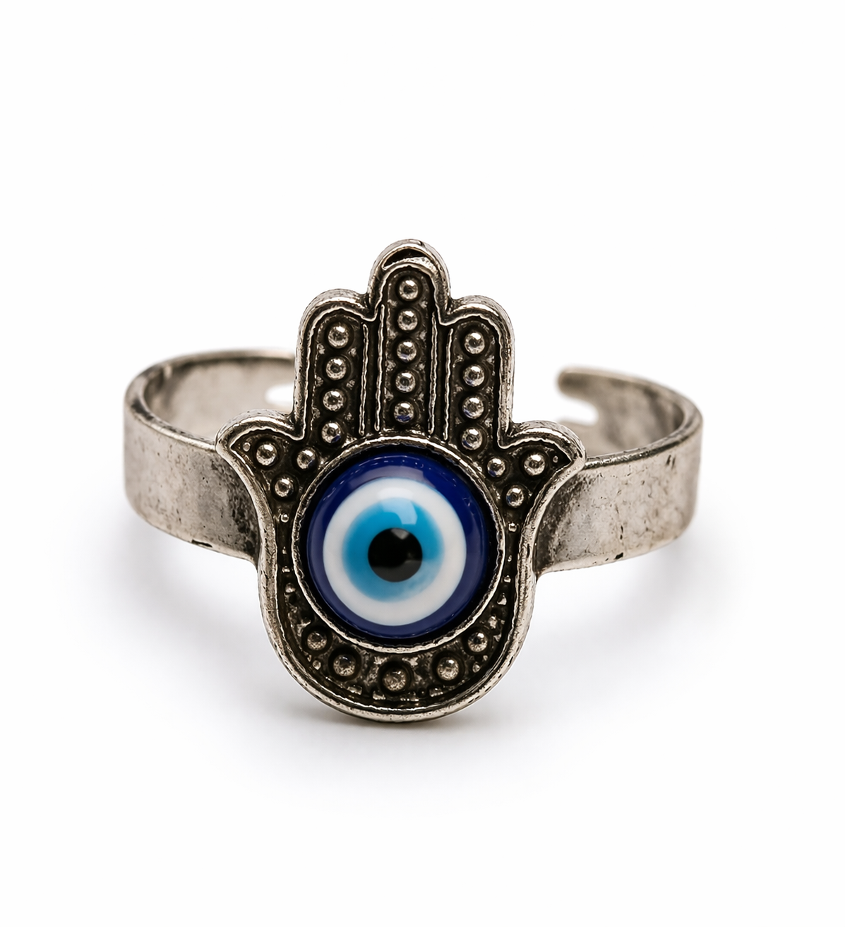 Handmade Evil Eye Hamsa Ring – Protective Energy Adjustable Band