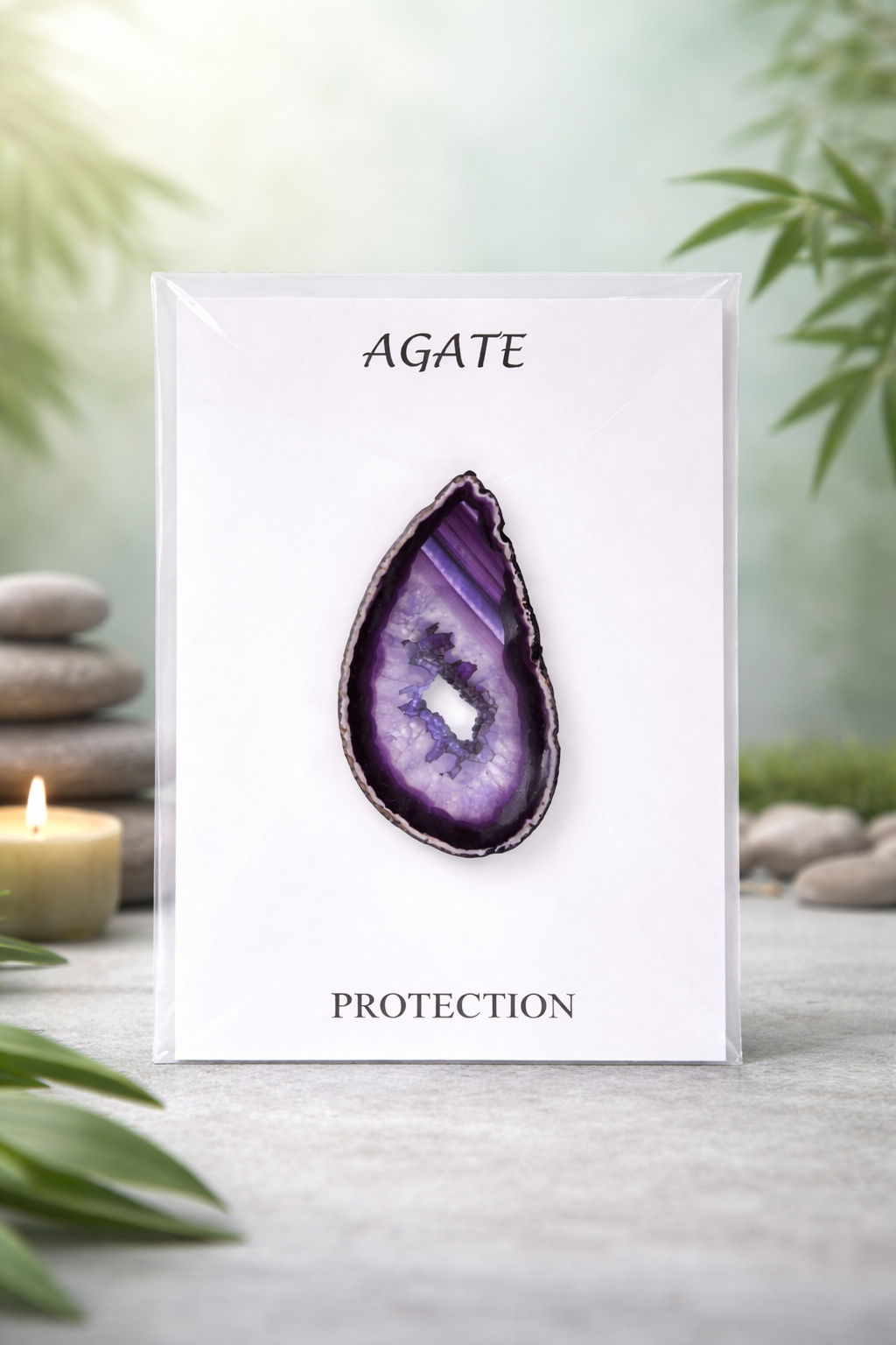 Purple Agate Crystal Greeting Card – Handmade Blank Card for Protection & Calm
