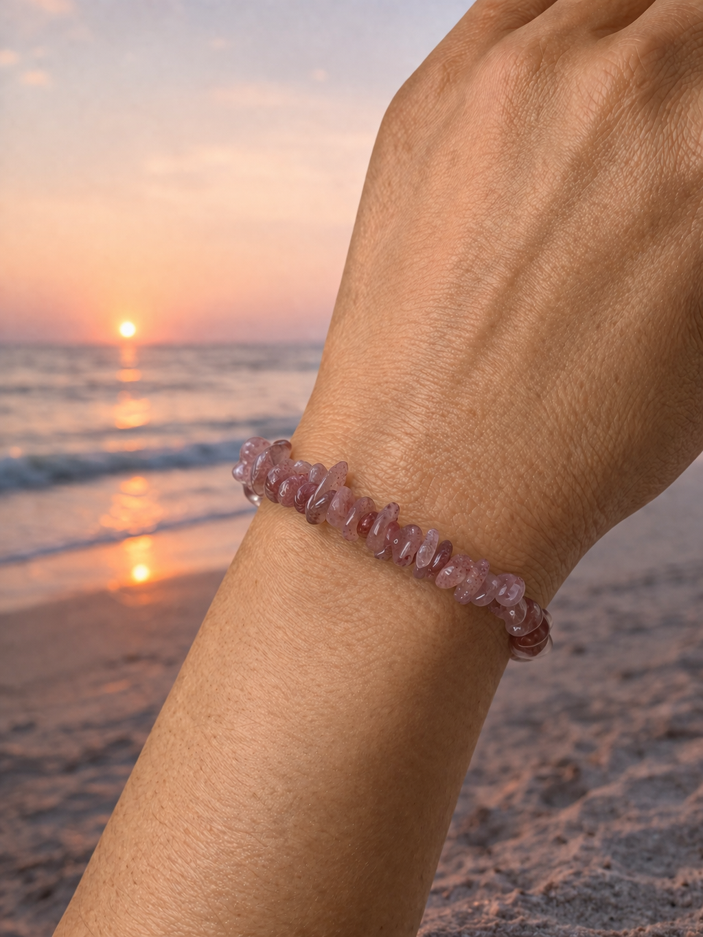 Strawberry Quartz Chip Bracelet – Attract Love & Positive Energy