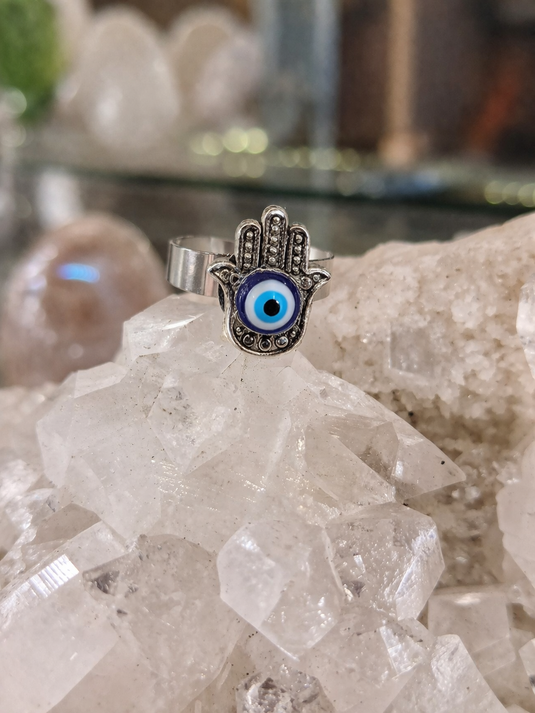 Handmade Evil Eye Hamsa Ring – Protective Energy Adjustable Band