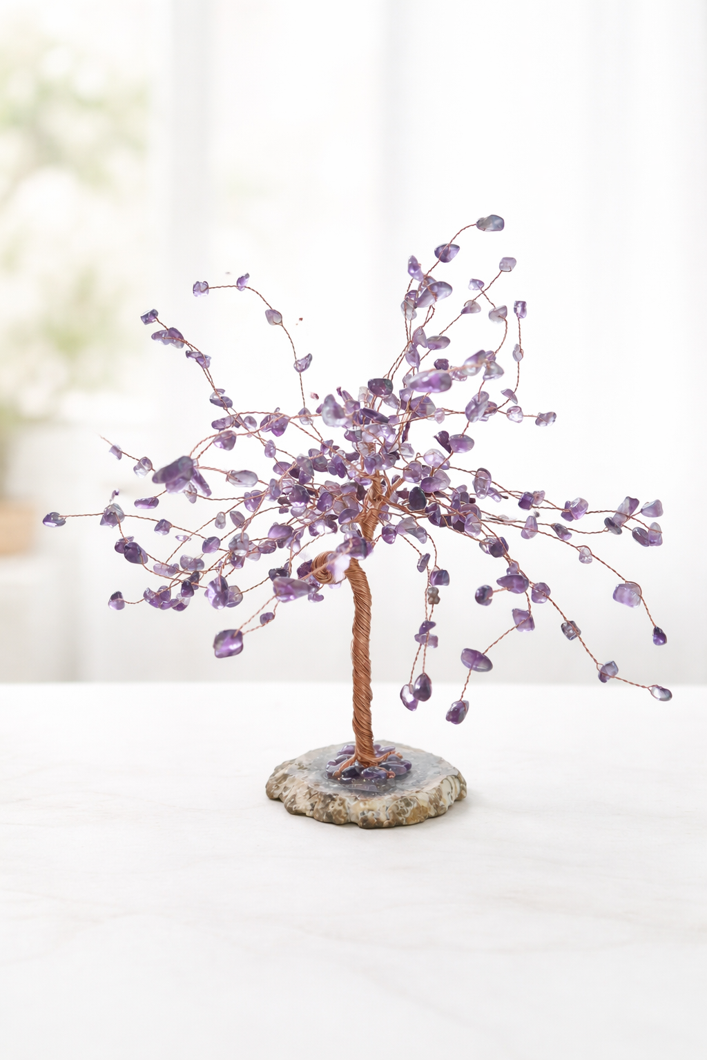 ✨Amethyst Crystal Tree of Life on Agate Slice – Copper Wire ✨