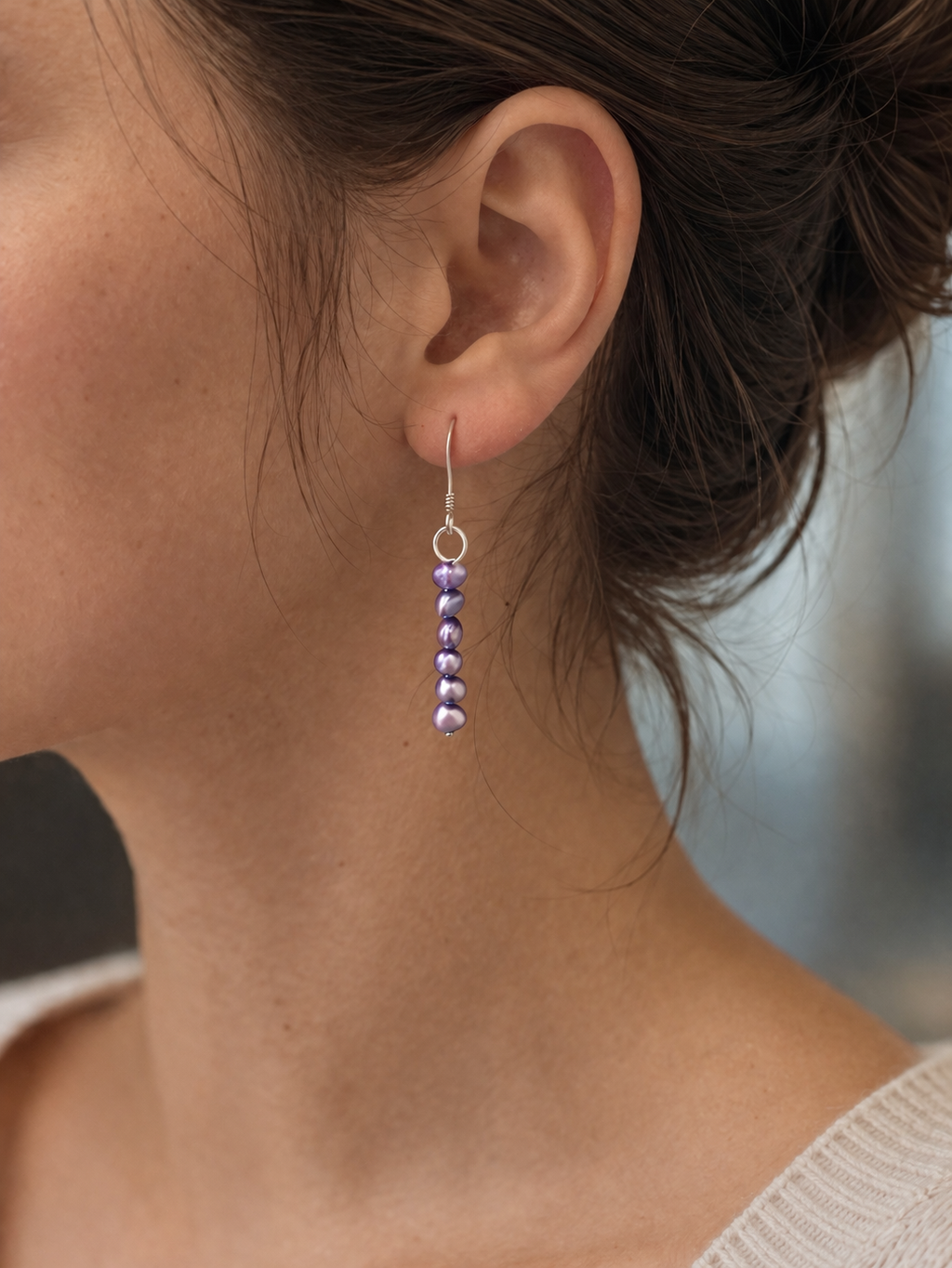 Handmade Lilac Freshwater Pearl Earrings – Sterling Silver 925