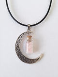 Crescent Moon Pendant with Rose Quartz Chip Bottle Necklace