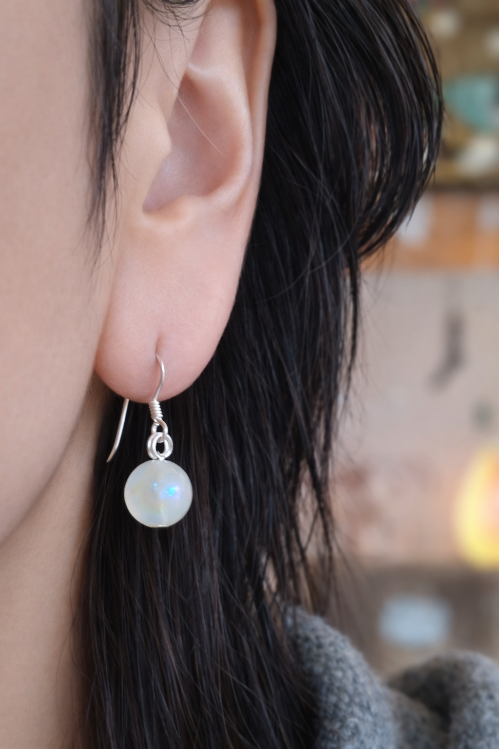 Handmade Moonstone Earrings – 8mm Electroplated Beads | Sterling Silver 925