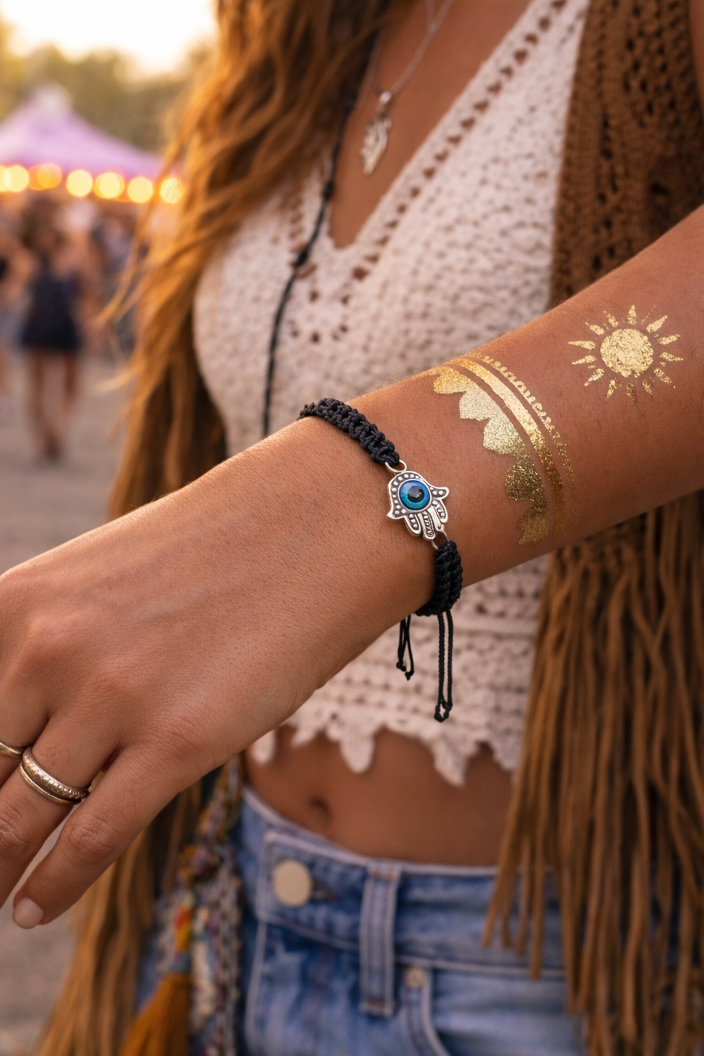 Adjustable Black Cord Evil Eye Bracelet – Hamsa Hand Charm