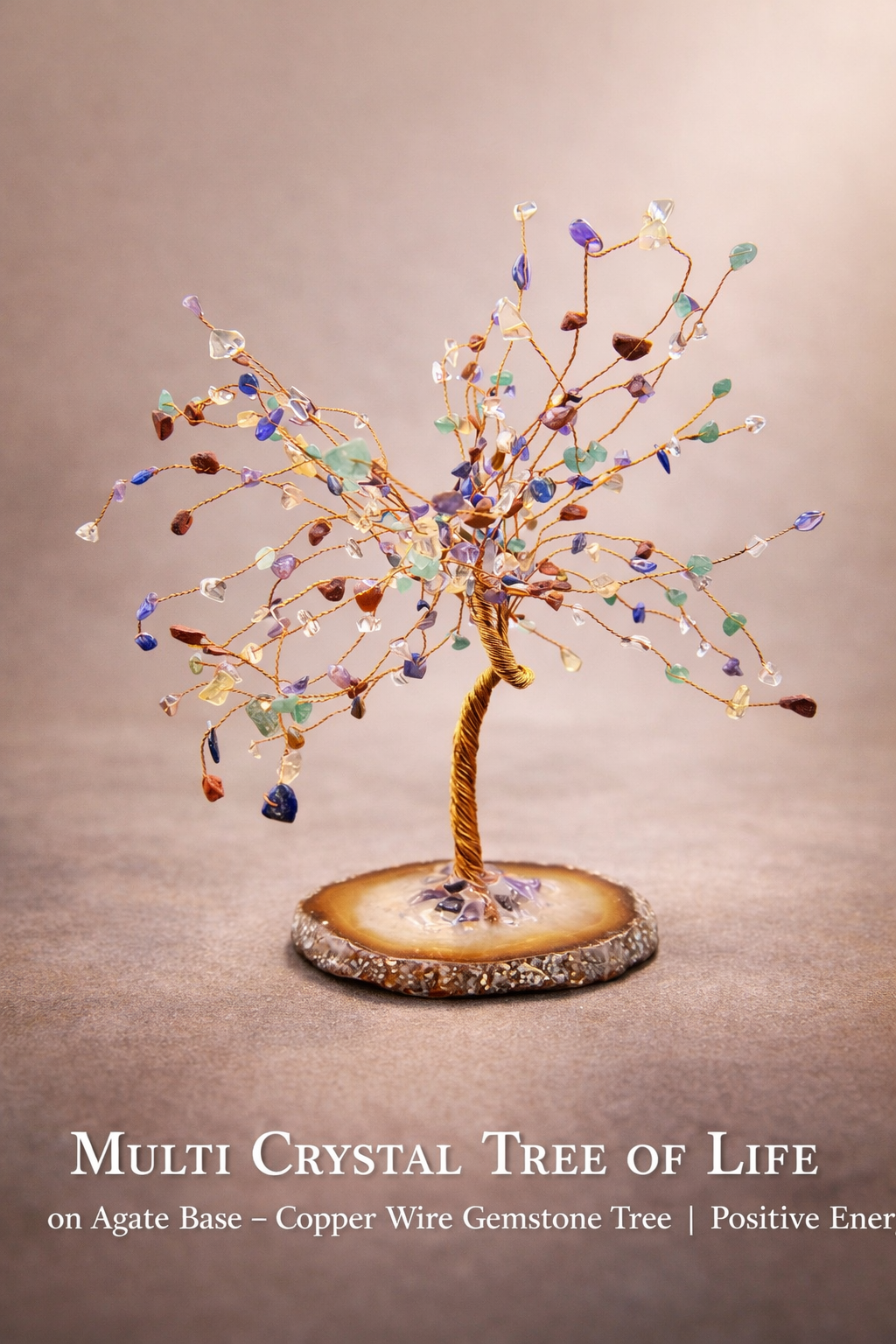 Multi Crystal Tree of Life on Agate Slice Copper  Wire – Positive Energy & Abundance ✨