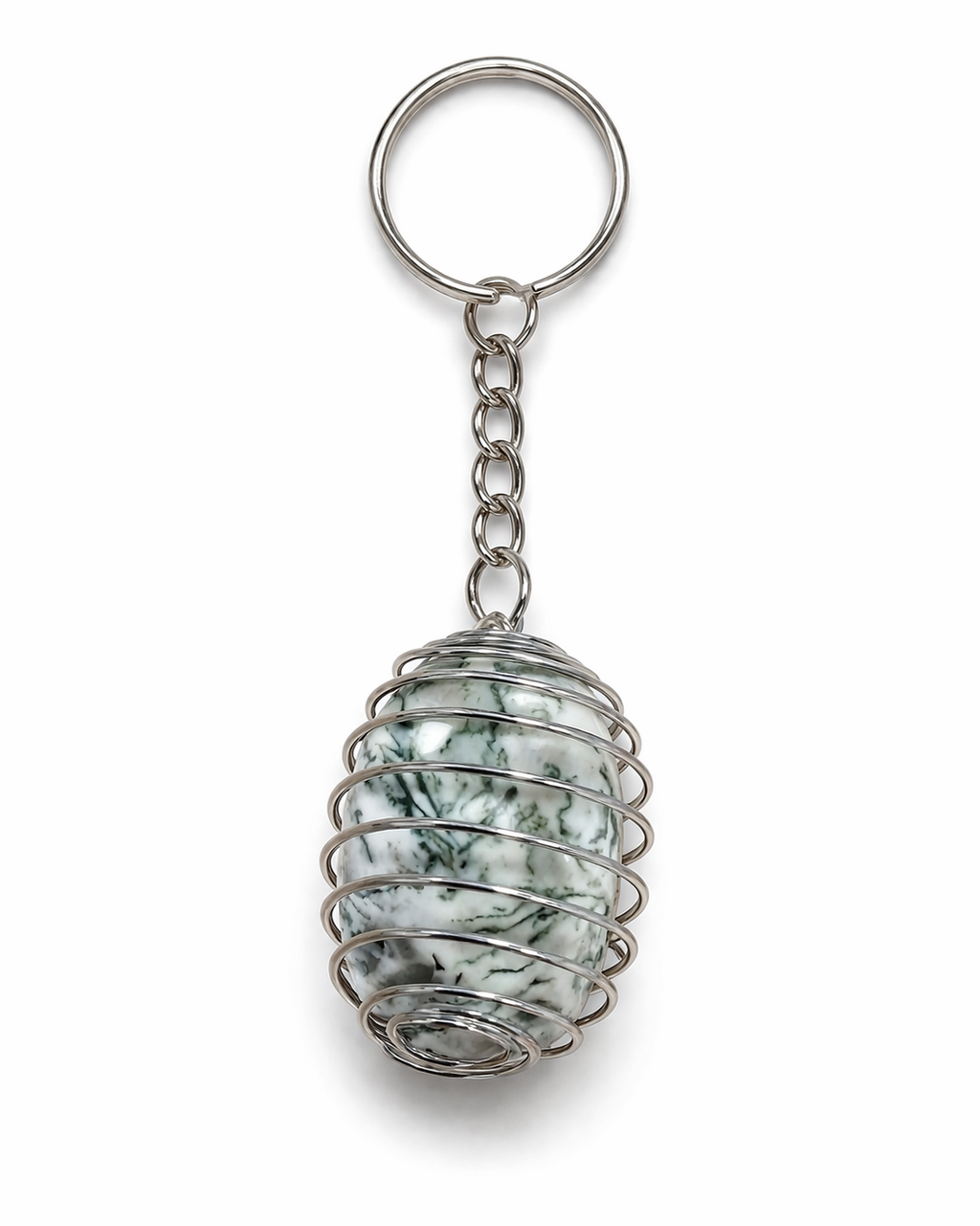 Tree Agate Keyring | Grounding Crystal Talisman | Protection & Growth Energy | Wire Wrapped Stone Keychain