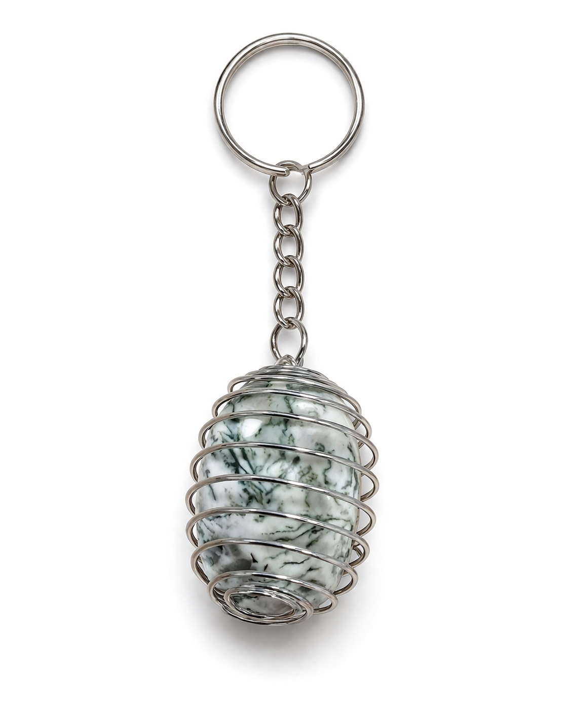 Tree Agate Keyring | Grounding Crystal Talisman | Protection & Growth Energy | Wire Wrapped Stone Keychain