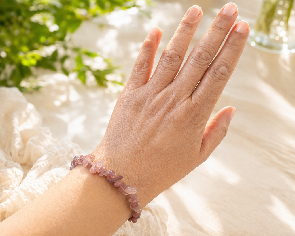 Strawberry Quartz Chip Bracelet – Attract Love & Positive Energy