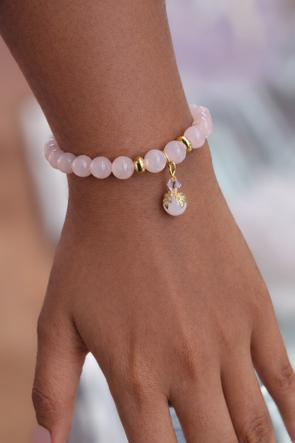 Rose Quartz Bracelet – Handmade with Gold Charm | Love, Calm & Emotional Healing