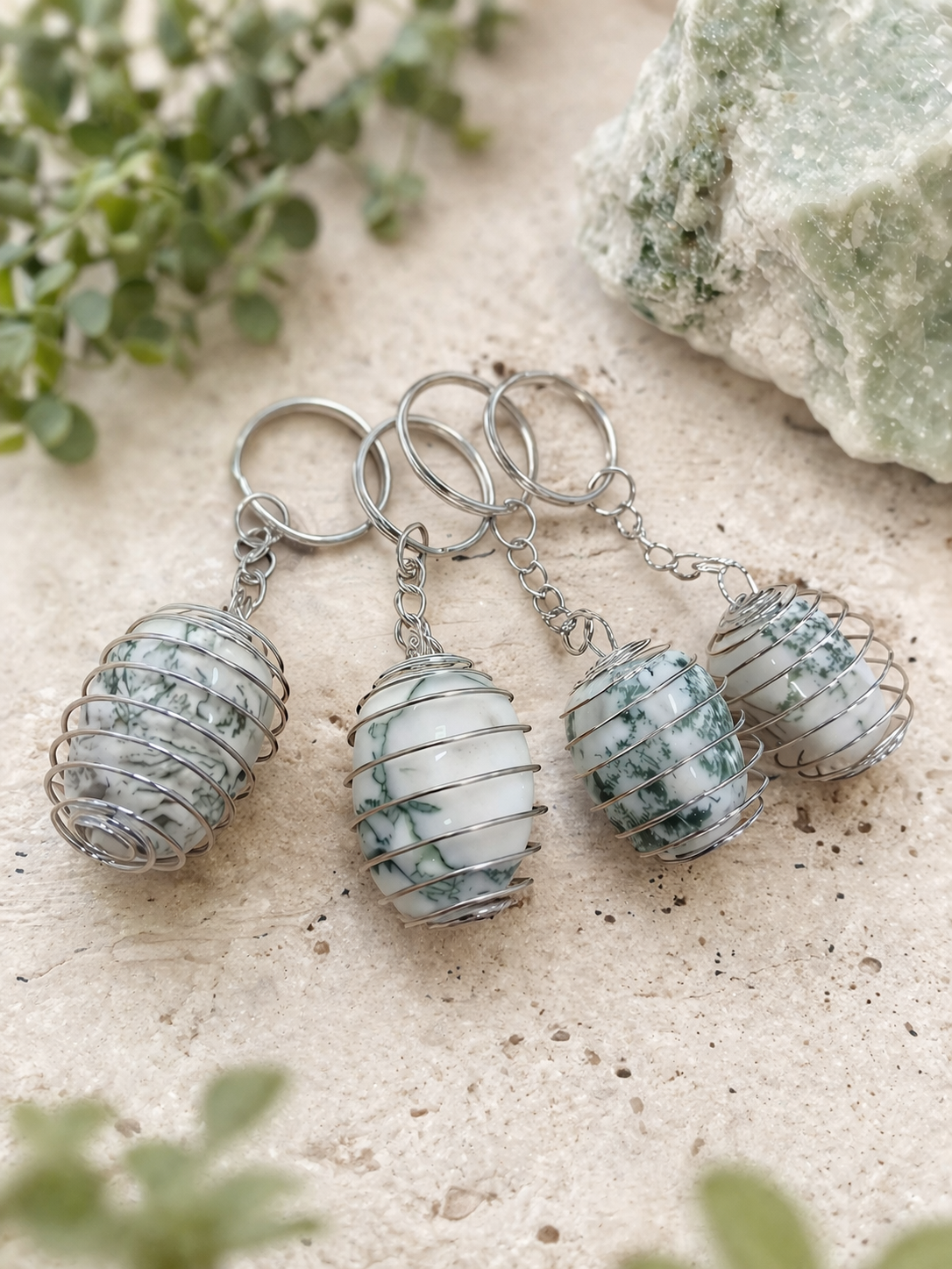 Tree Agate Keyring | Grounding Crystal Talisman | Protection & Growth Energy | Wire Wrapped Stone Keychain