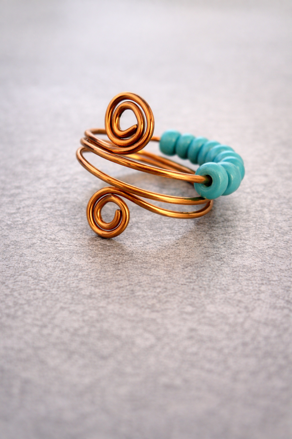 Handmade Copper Spinner Ring with Turquoise Colour Beads – Fidget Ring for Calm