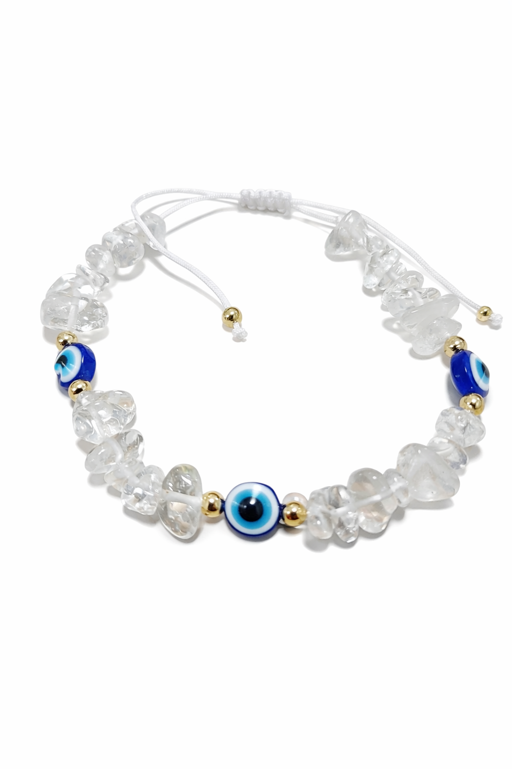 Clear Quartz Evil Eye Protection Bracelet – Adjustable