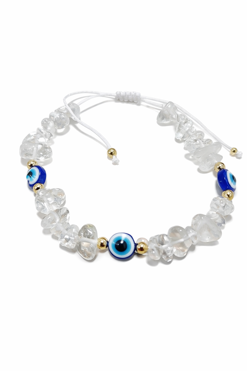 Clear Quartz Evil Eye Protection Bracelet – Adjustable