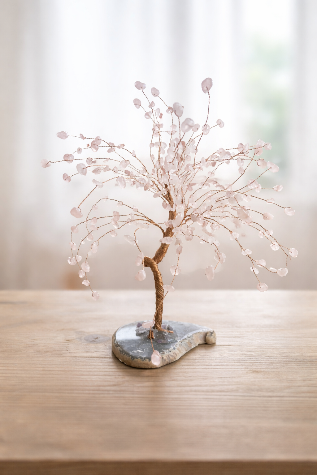 Rose Quartz Crystal Tree on Agate Base – Copper Wire | Loving Energy ✨