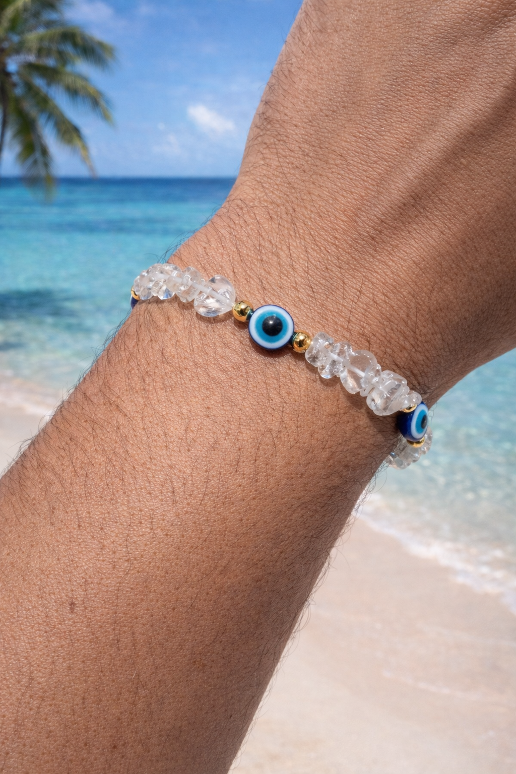 Clear Quartz Evil Eye Protection Bracelet – Adjustable