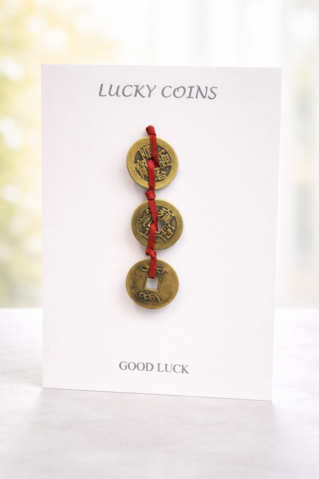 Lucky Chinese Coins Good Luck Card | Wealth, Protection & Prosperity Charm | Hand-Assembled