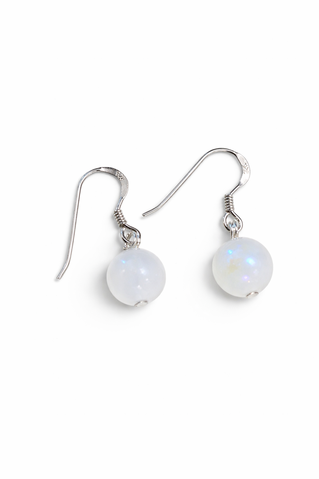 Handmade Moonstone Earrings – 8mm Electroplated Beads | Sterling Silver 925