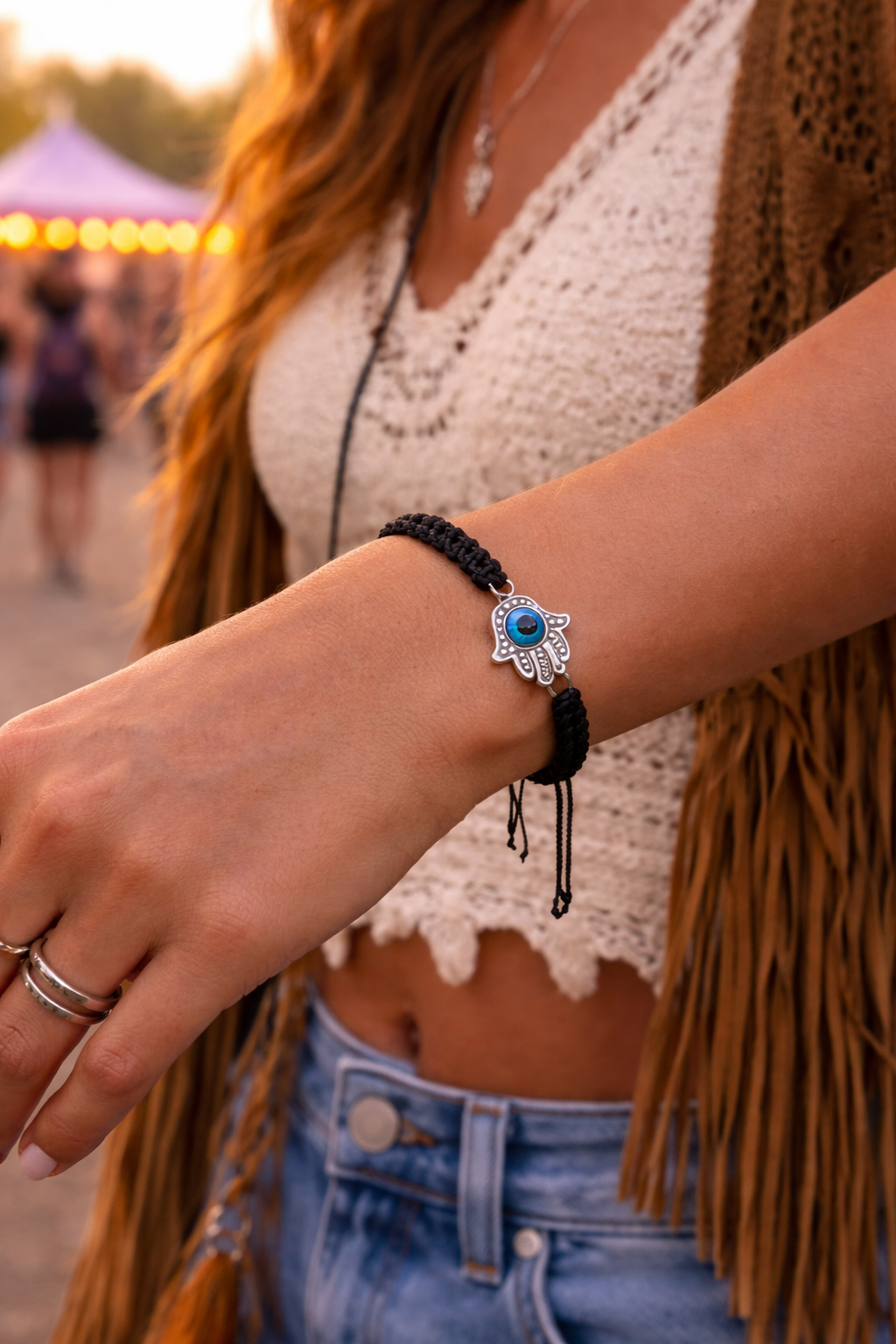 Adjustable Black Cord Evil Eye Bracelet – Hamsa Hand Charm