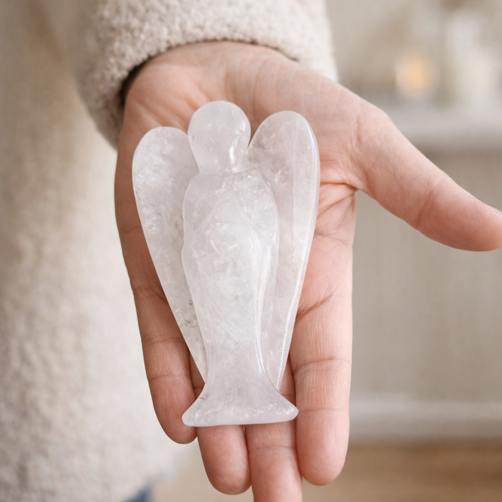 Clear Quartz Angel – 10cm Carved Crystal Figurine, Healing Energy & Protection
