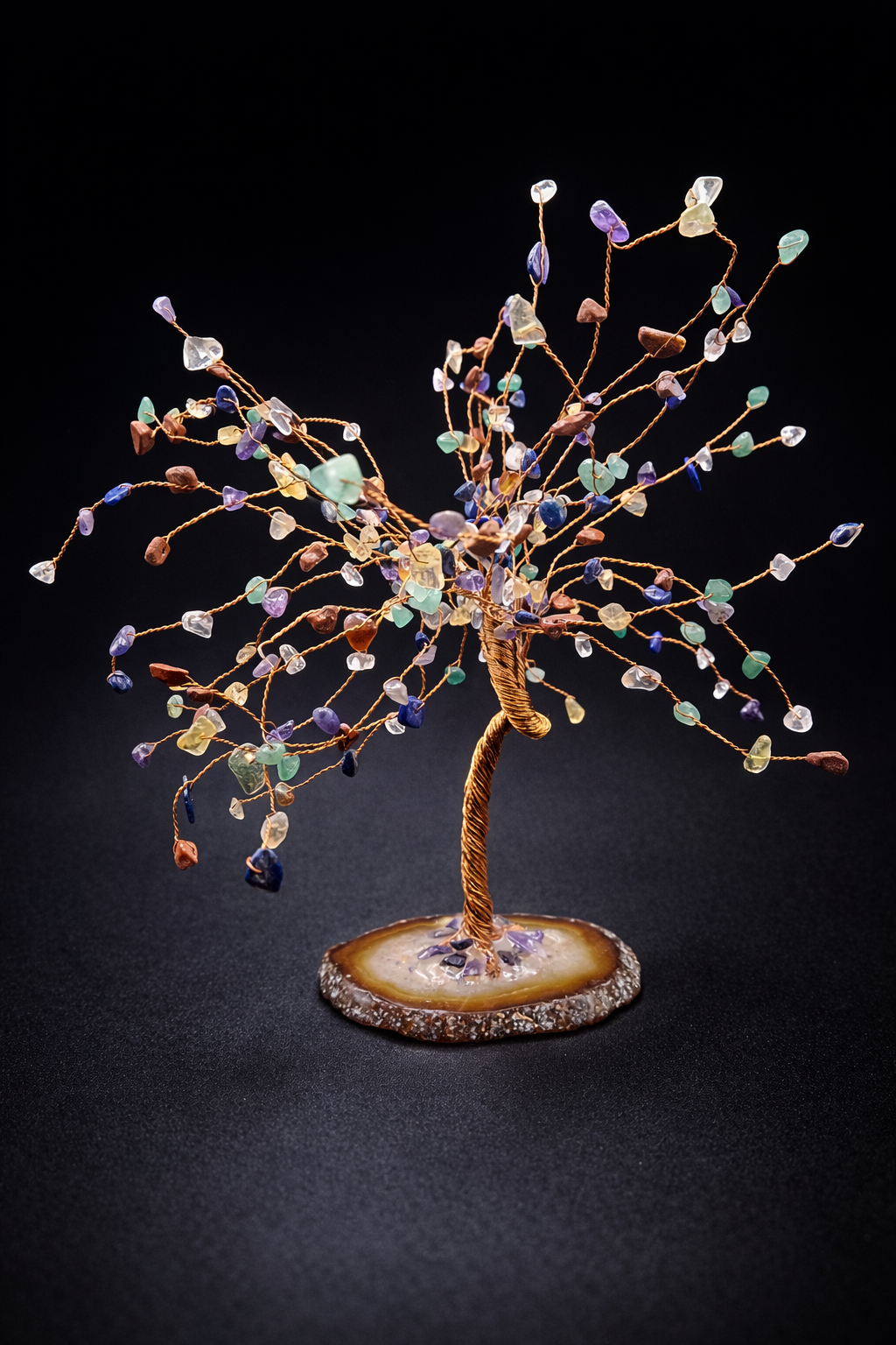 Multi Crystal Tree of Life on Agate Slice Copper  Wire – Positive Energy & Abundance ✨