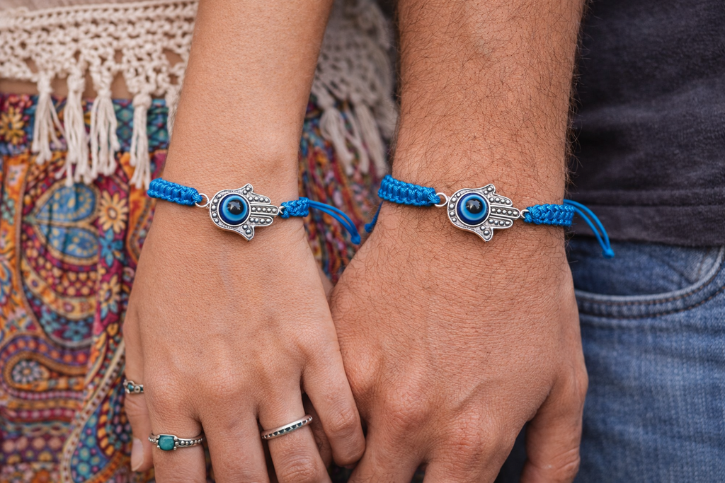 Adjustable Turquoise Cord Evil Eye Bracelet – Hamsa Hand Charm