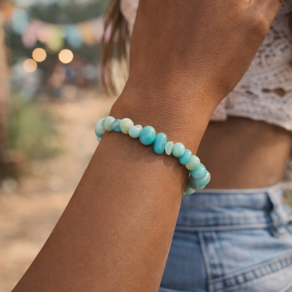 Amazonite Crystal Gift Set – Bracelet, Selenite & Affirmation Keyring