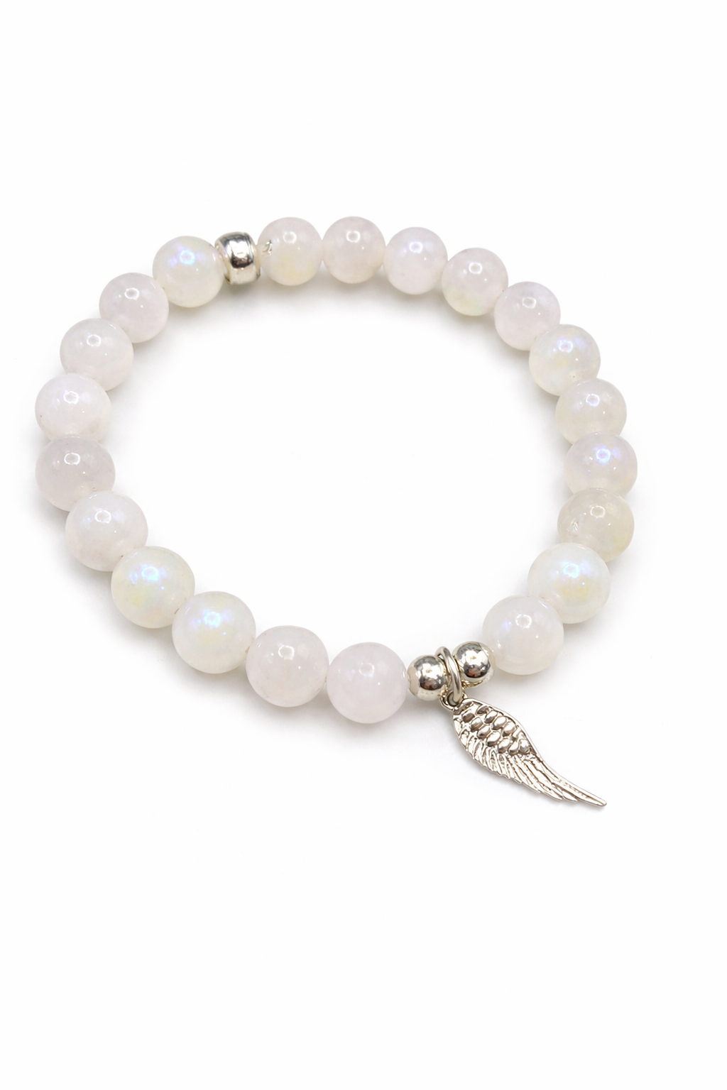 Handmade Moonstone Bracelet with Sterling Silver Angel Wing – Electroplated Crystal Bracelet Gift