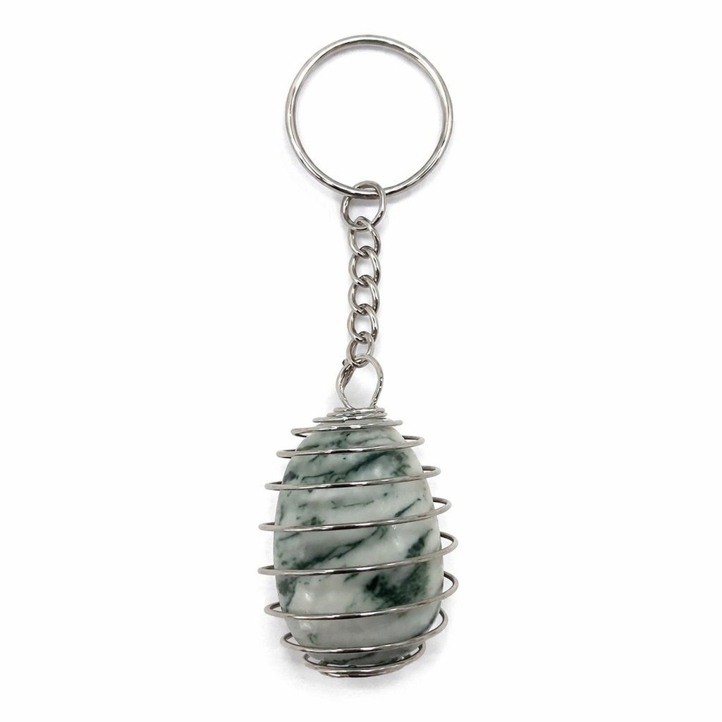 Tree Agate Keyring | Grounding Crystal Talisman | Protection & Growth Energy | Wire Wrapped Stone Keychain