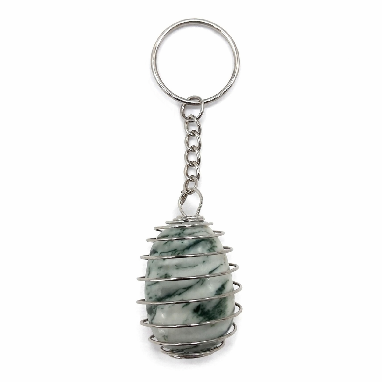 Tree Agate Keyring | Grounding Crystal Talisman | Protection & Growth Energy | Wire Wrapped Stone Keychain