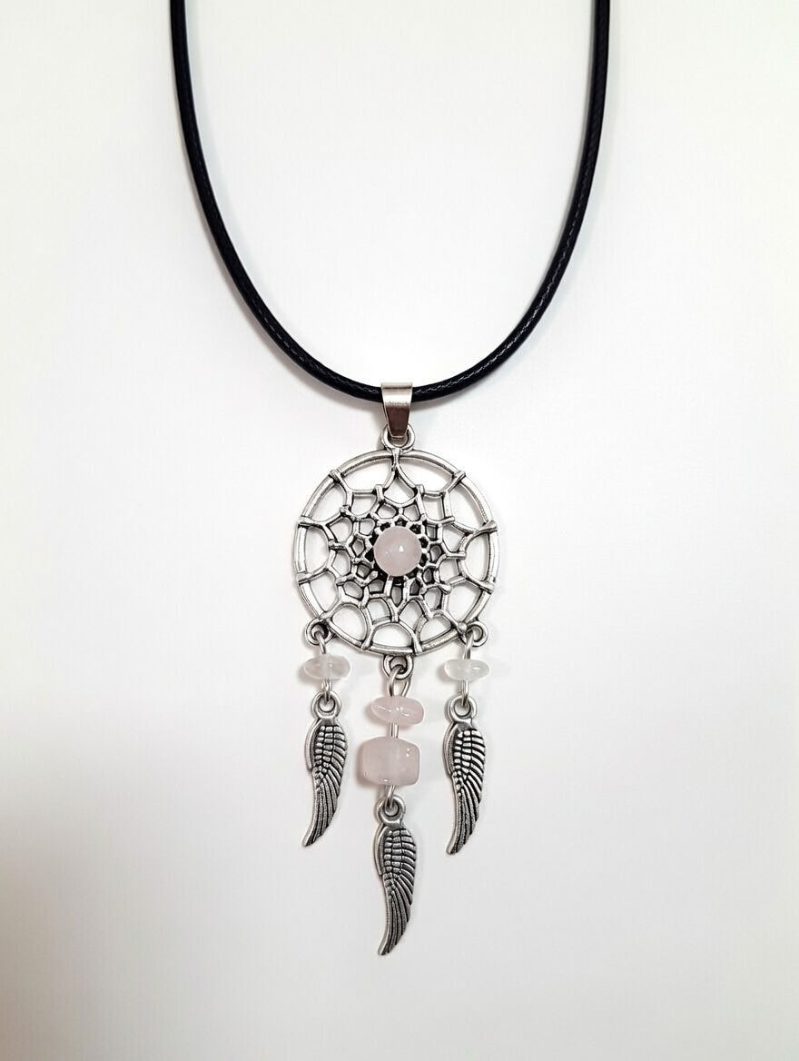 Dream Catcher Pendant Rose Quartz