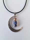 Crescent Moon Pendant with Lapis Lazuli Chip Bottle Necklace