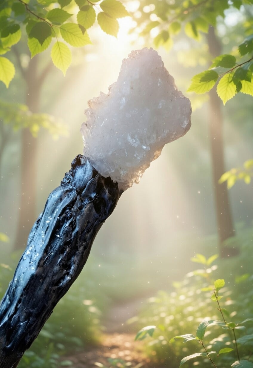 ✨ Handmade Snow Quartz Wand – Amethyst Aura Detail, Clear Quartz & Crescent Moon Charm