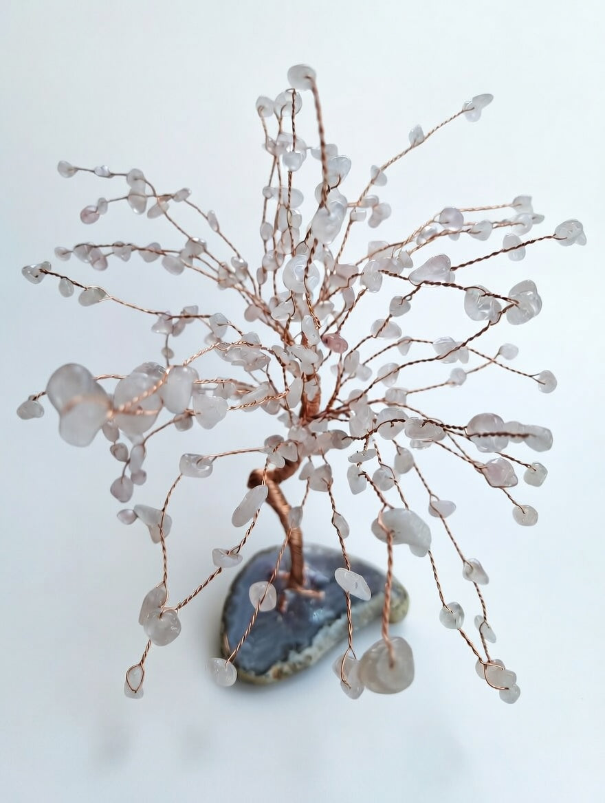 Rose Quartz Crystal Tree on Agate Base – Copper Wire | Loving Energy ✨