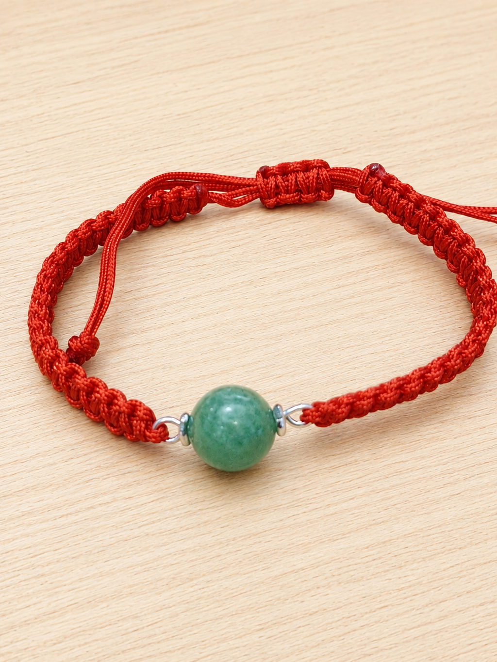 Red String Adjustable Bracelet Green Aventurine-Good Luck