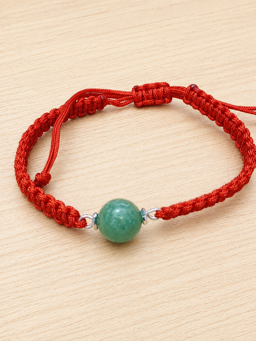 Red String Adjustable Bracelet Green Aventurine-Good Luck