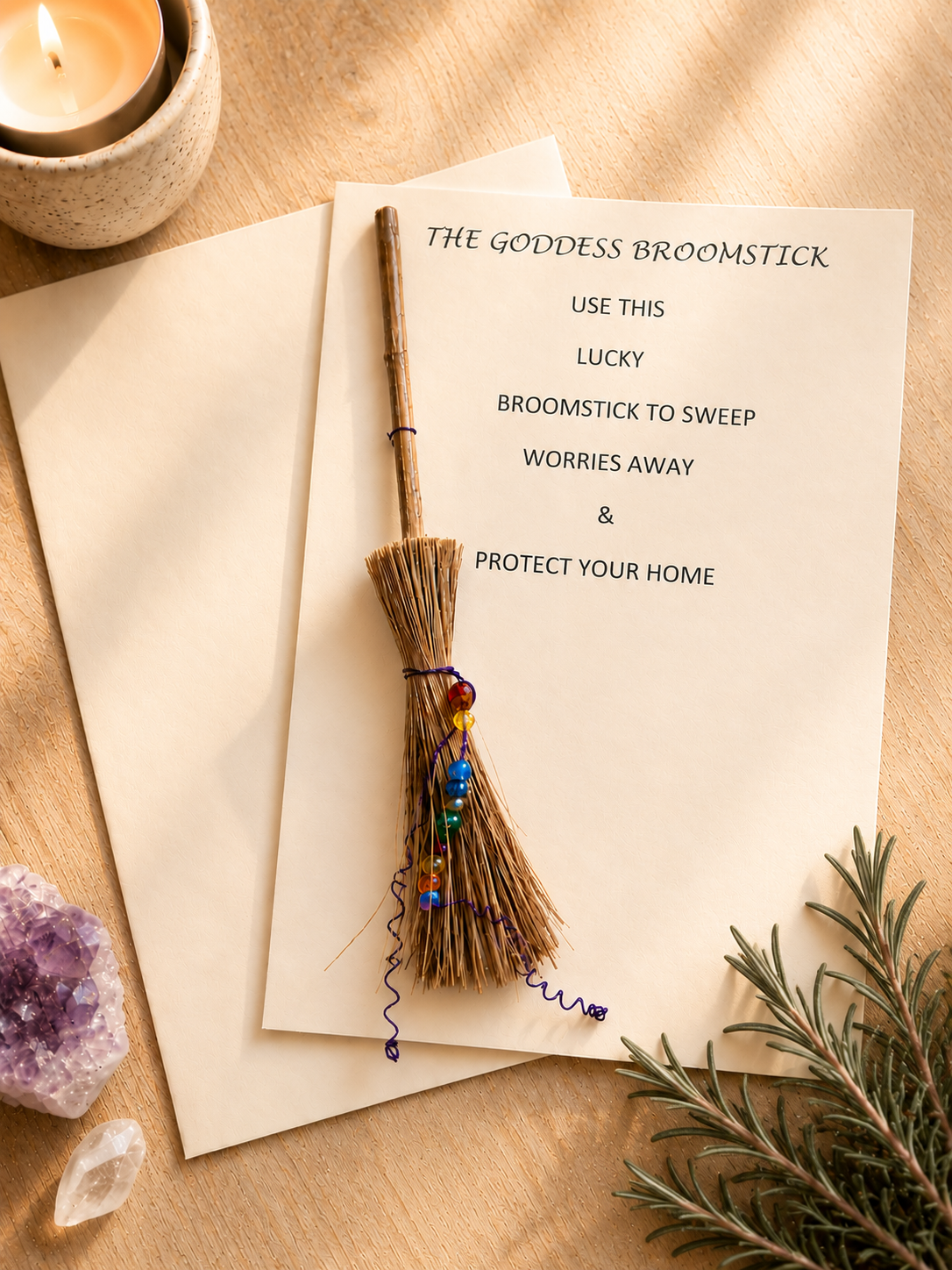 Handmade Goddess Broomstick Greeting Card – Protection & Good Luck