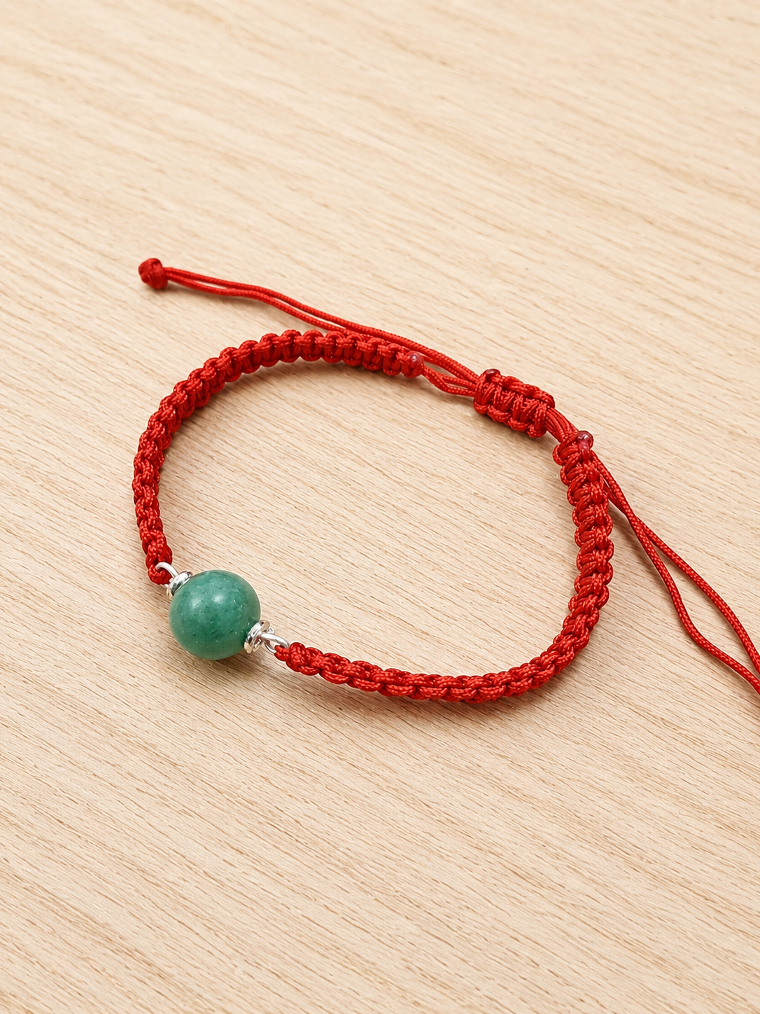 Red String Adjustable Bracelet Green Aventurine-Good Luck