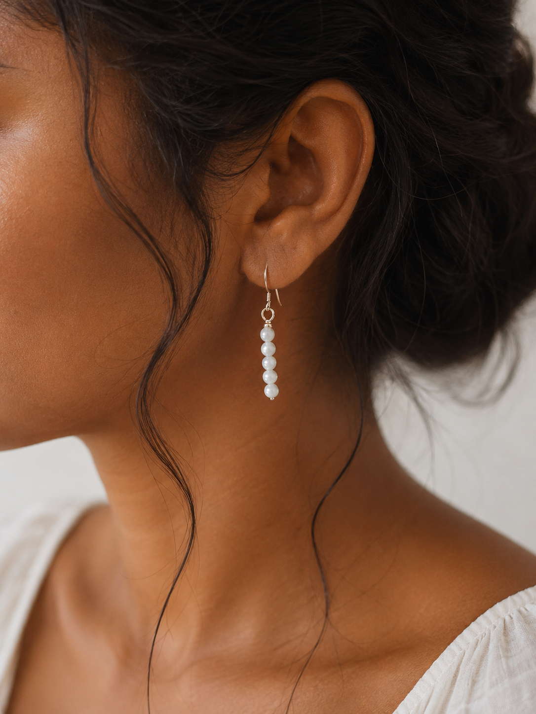 Handmade Moonstone Tiny Bead Sterling Silver Drop Earrings 925