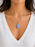 Natural Angelite Sterling Silver Pendant with Sterling Silver Chain